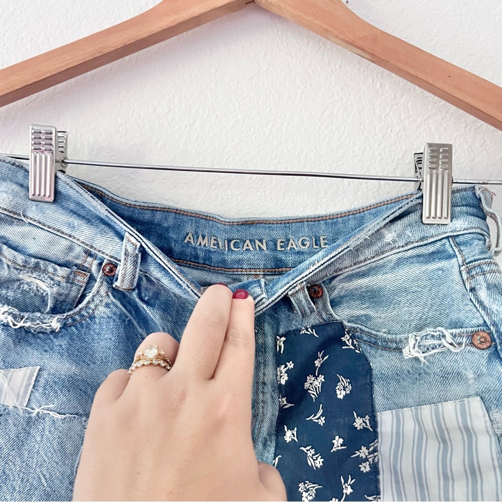 American Eagle Patchwork Rolled Hem Mom Jean Shor… - image 4